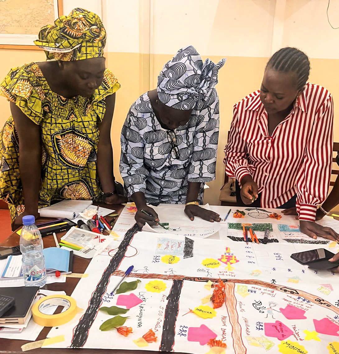 survivors looking at the social cartography map